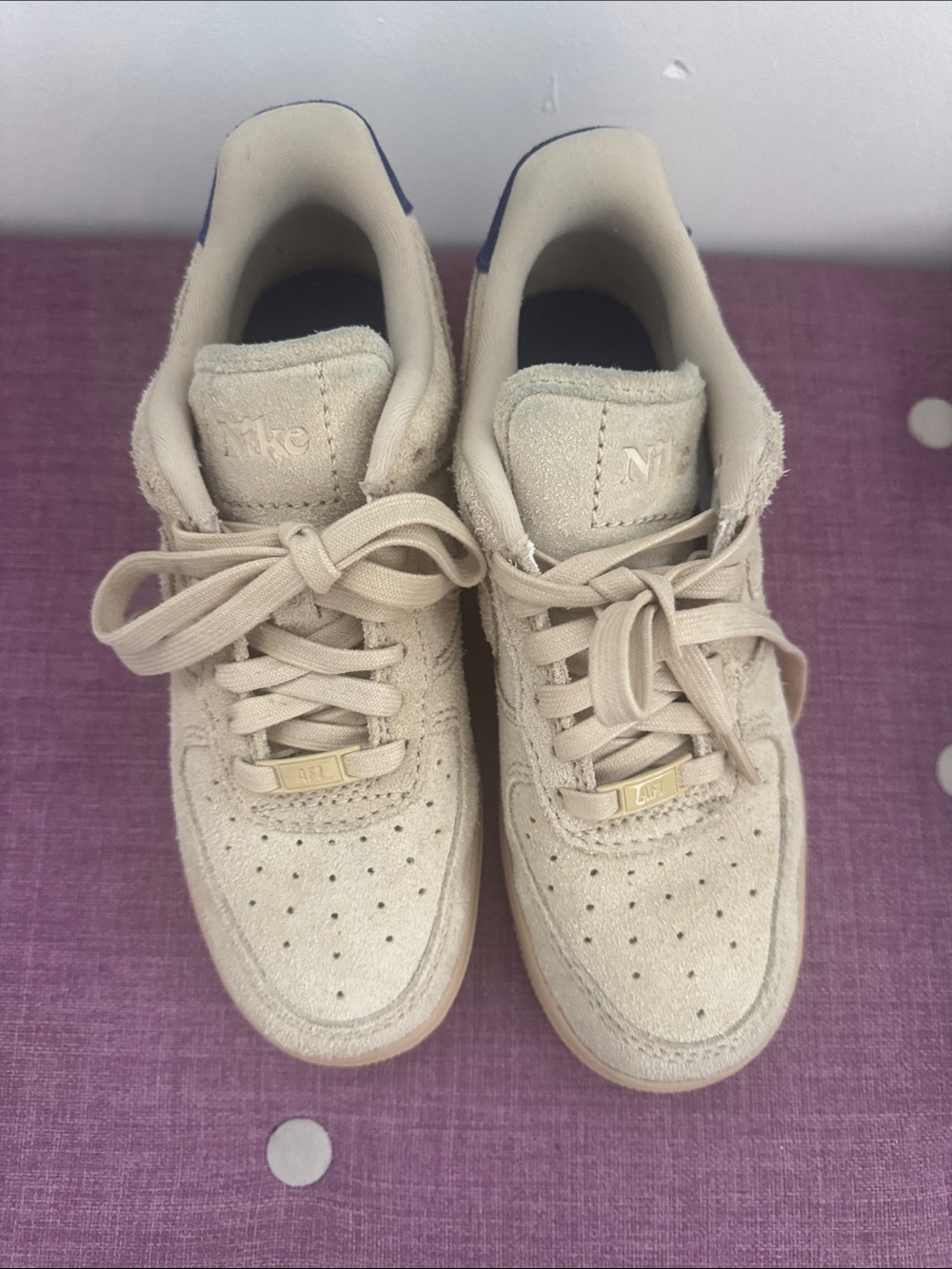 Nike Suede Low-Top Sneakers in Beige with Gold Detail